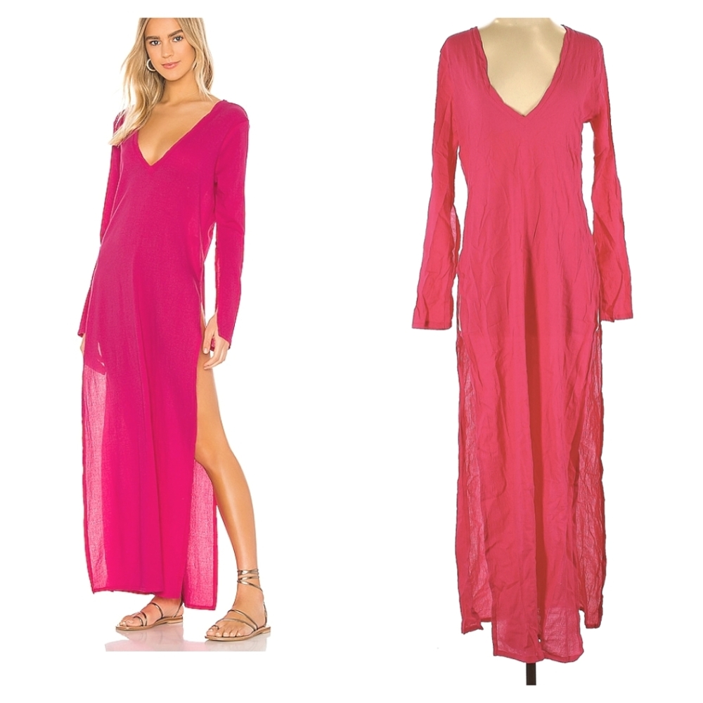 Savannah Hot Pink Fuchsia V-neck Tunic Maxi Dress - Blue Life Revolve XS
